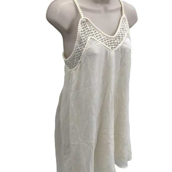 H&M Womens Cream Open Knit Lace Detail Strap Sleeve Lightweight Dress Size 4 - Picture 2 of 8